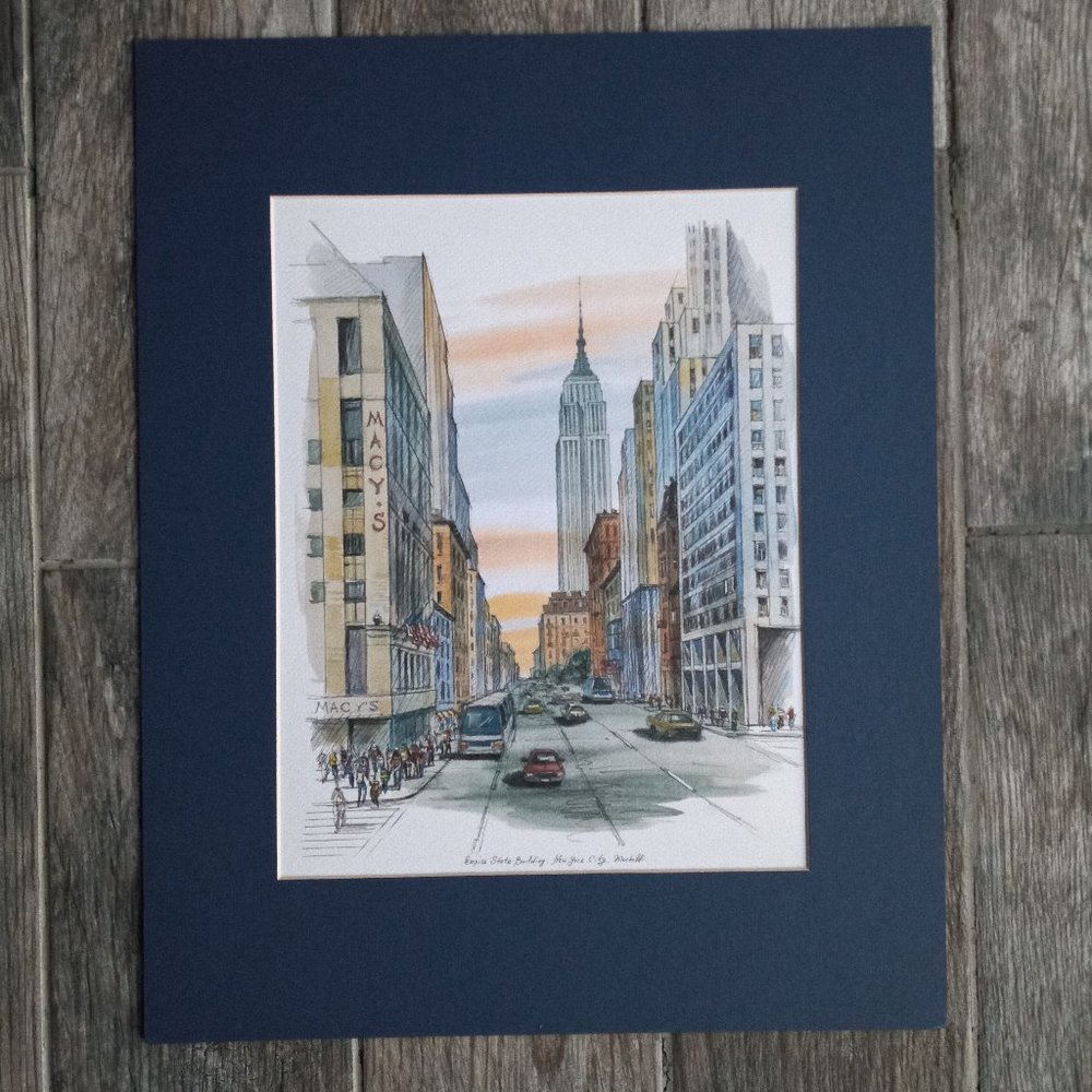Alice Mostoff Vintage Watercolor Print NYC Empire State Building